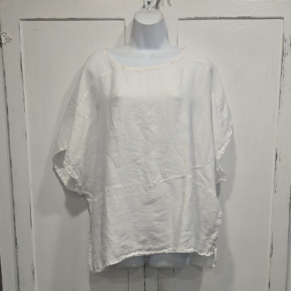 SAGA 100% LINEN MADE IN ITALY WHITE TUNIC.    #7498